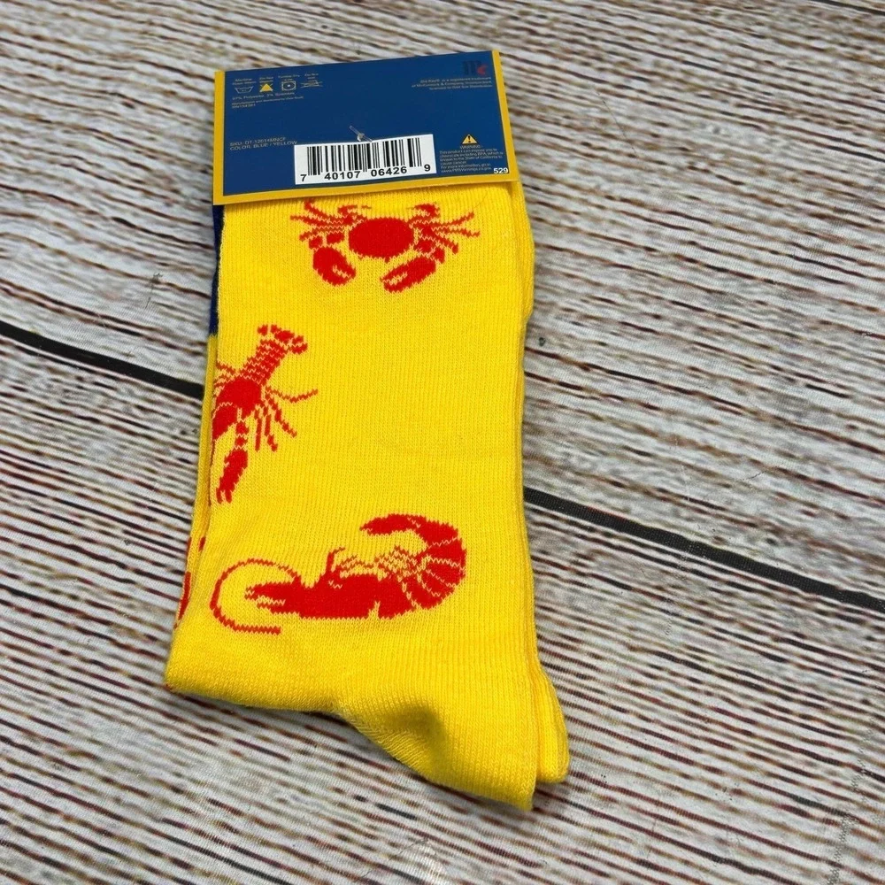 Old Bay‎ Seasoning Mens Crew Socks Yellow Blue Red Crab Lobster Size 6-12 NWT